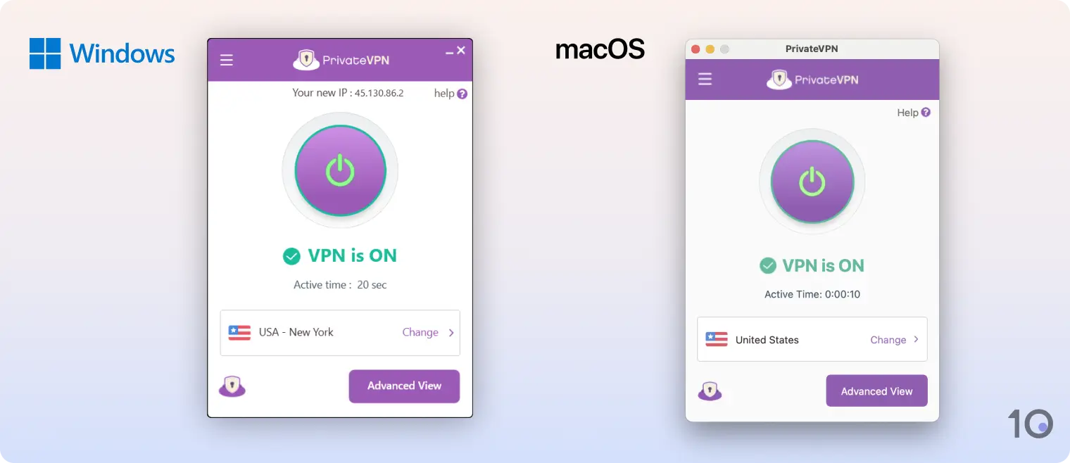 PrivateVPN's apps for Windows and macOS