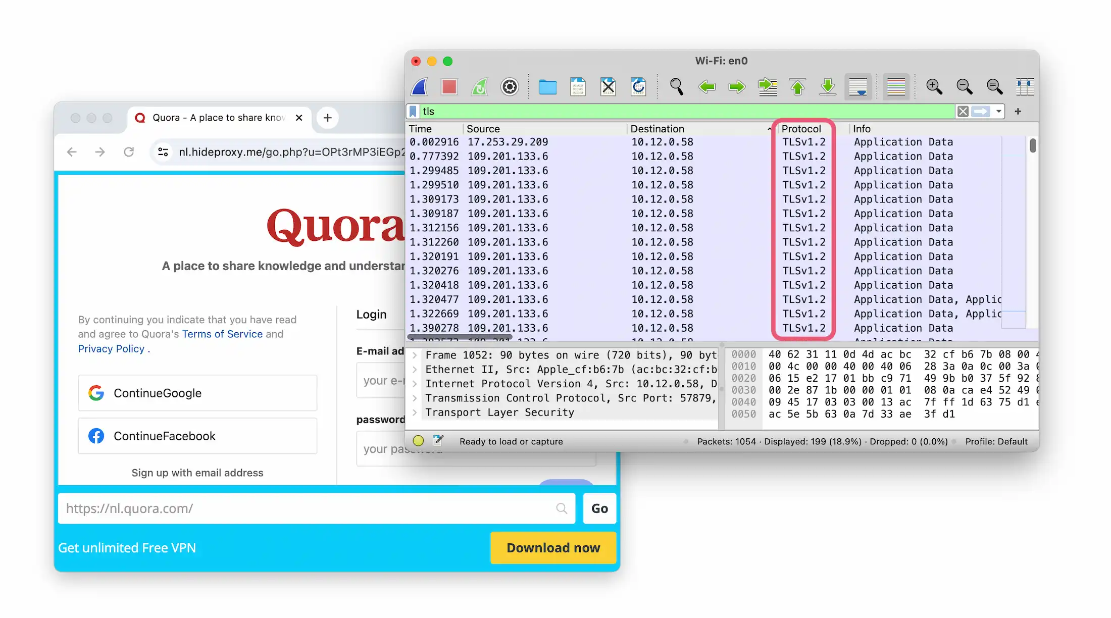 Testing a proxy site's encryption with Wireshark
