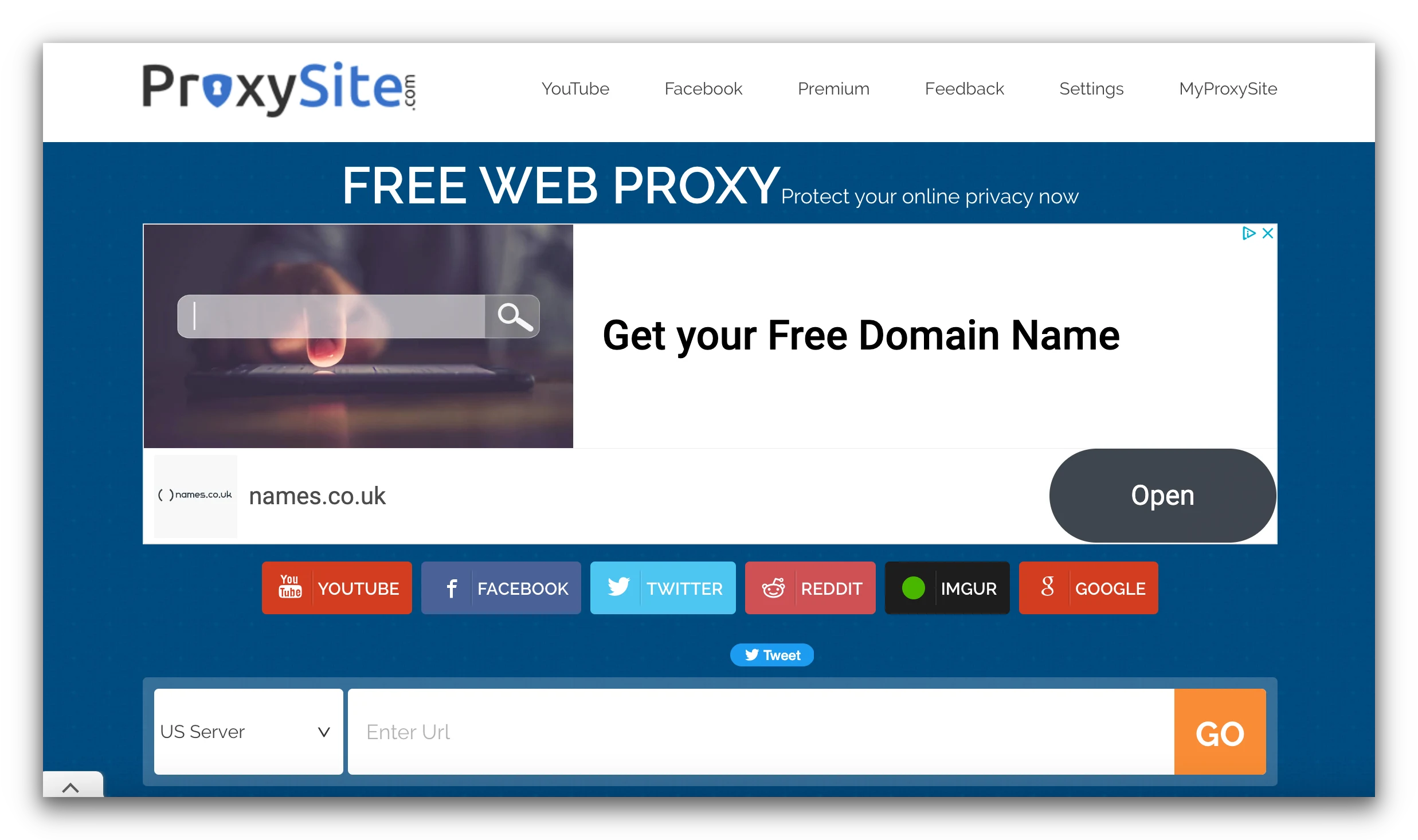 ProxySite.com home screen