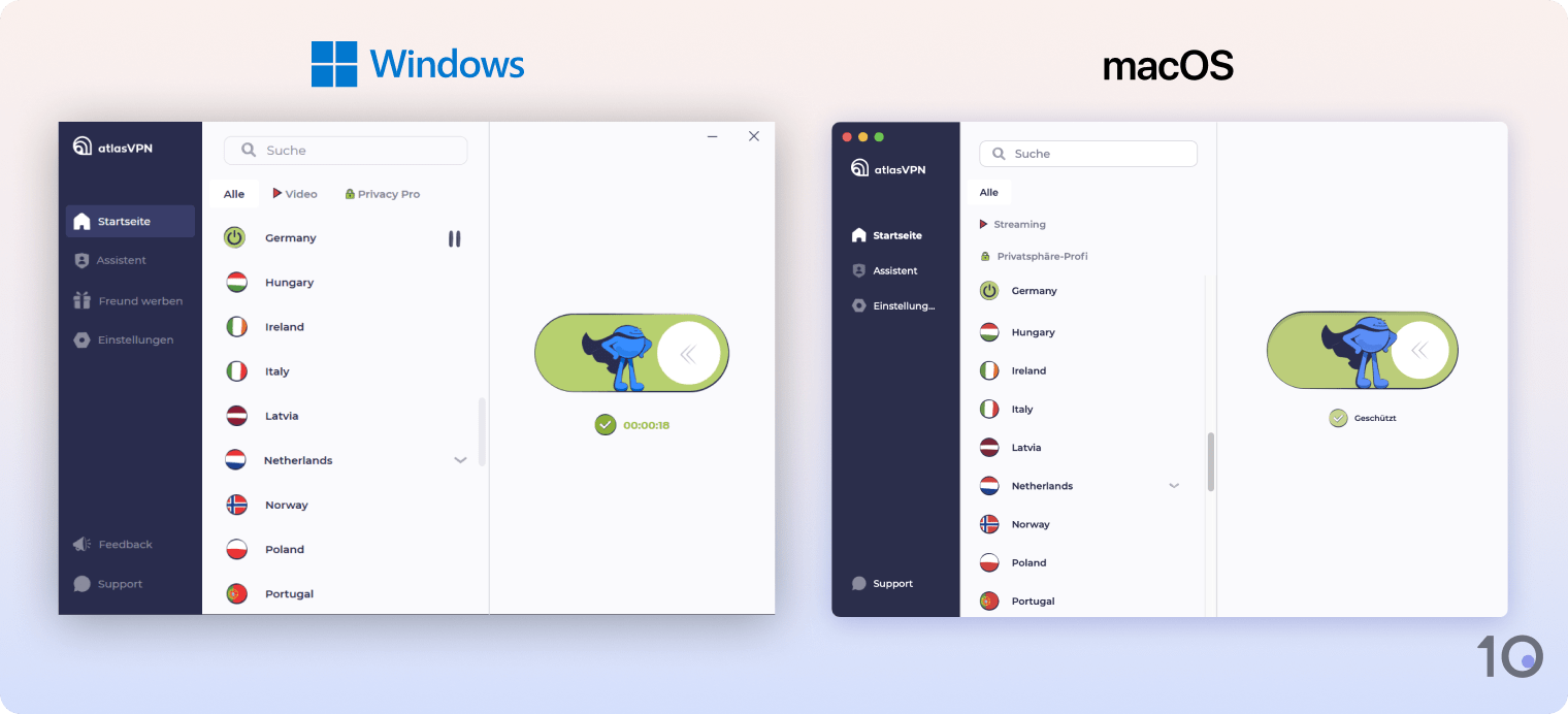 Die Windows- und Mac-Anwendungen von Atlas VPN