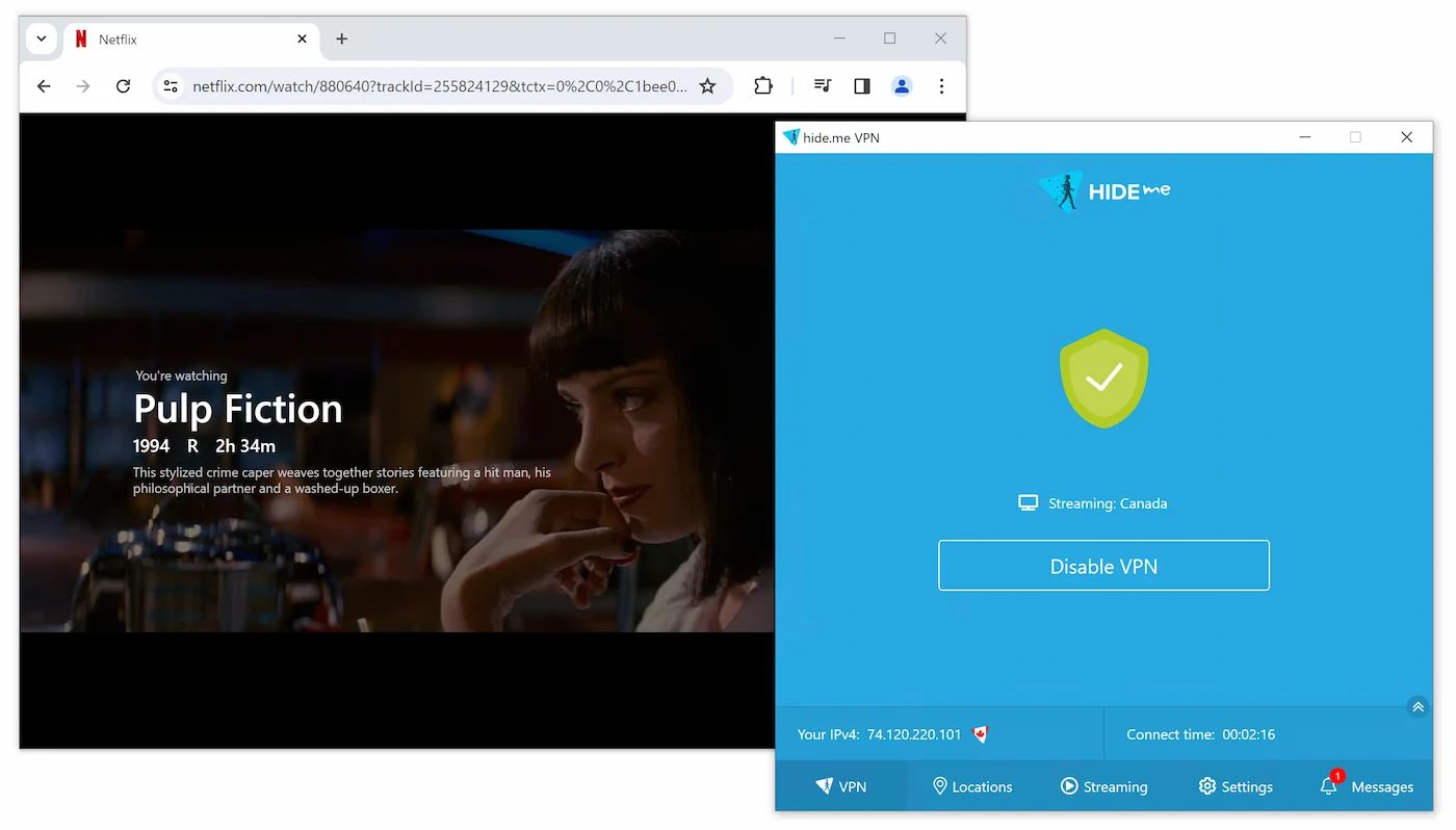 VPN Hide.me sendo usada para acessar conteúdo exclusivo da Netflix Canadá