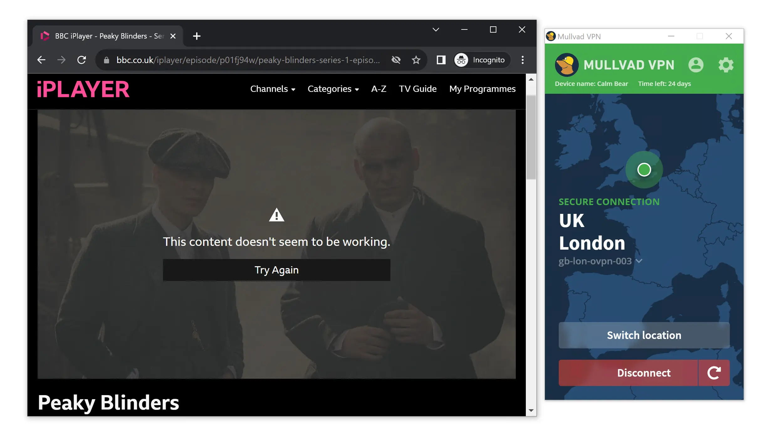 Testando a Mullvad VPN com o BBC iPlayer