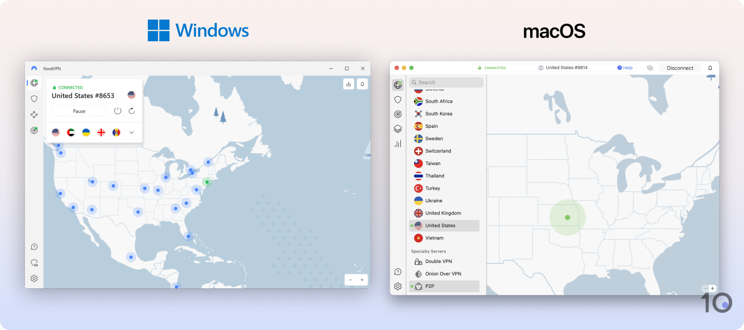 NordVPN's apps for Windows and macOS