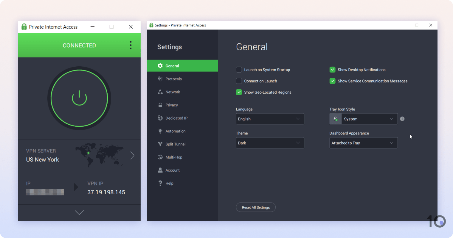 Private Internet Access:s VPN-app voor Windows