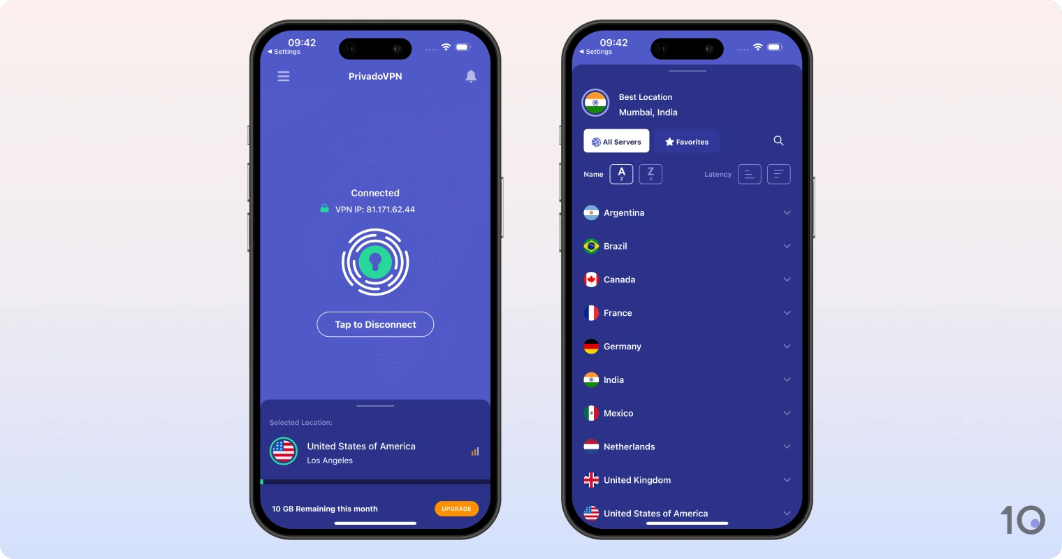 L'app di PrivadoVPN Gratis per iOS