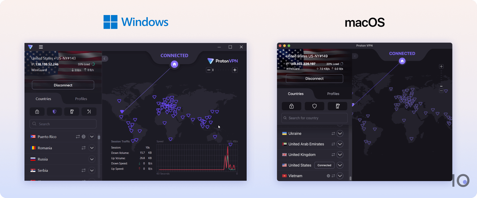 Proton VPN's apps for Windows and macOS