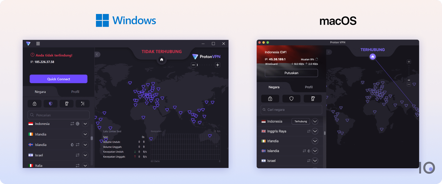 Aplikasi Proton VPN untuk Windows dan macOS