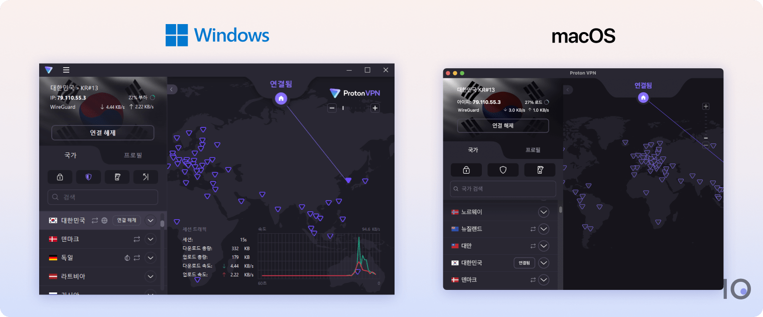 Proton VPN의 윈도우 버전과 macOS