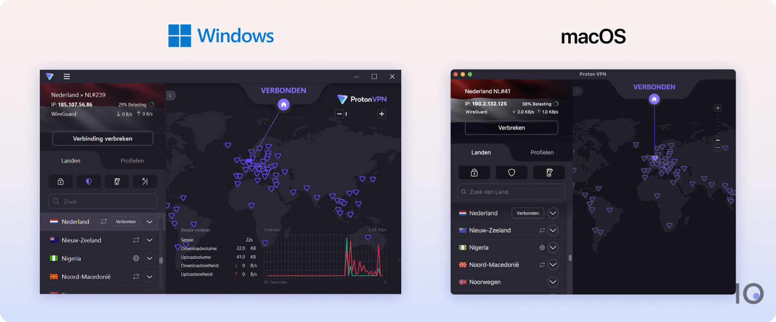 Proton VPN's apps voor Windows en macOS