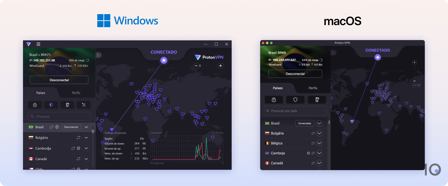 Os aplicativos desktop do Proton VPN para Windows e macOS