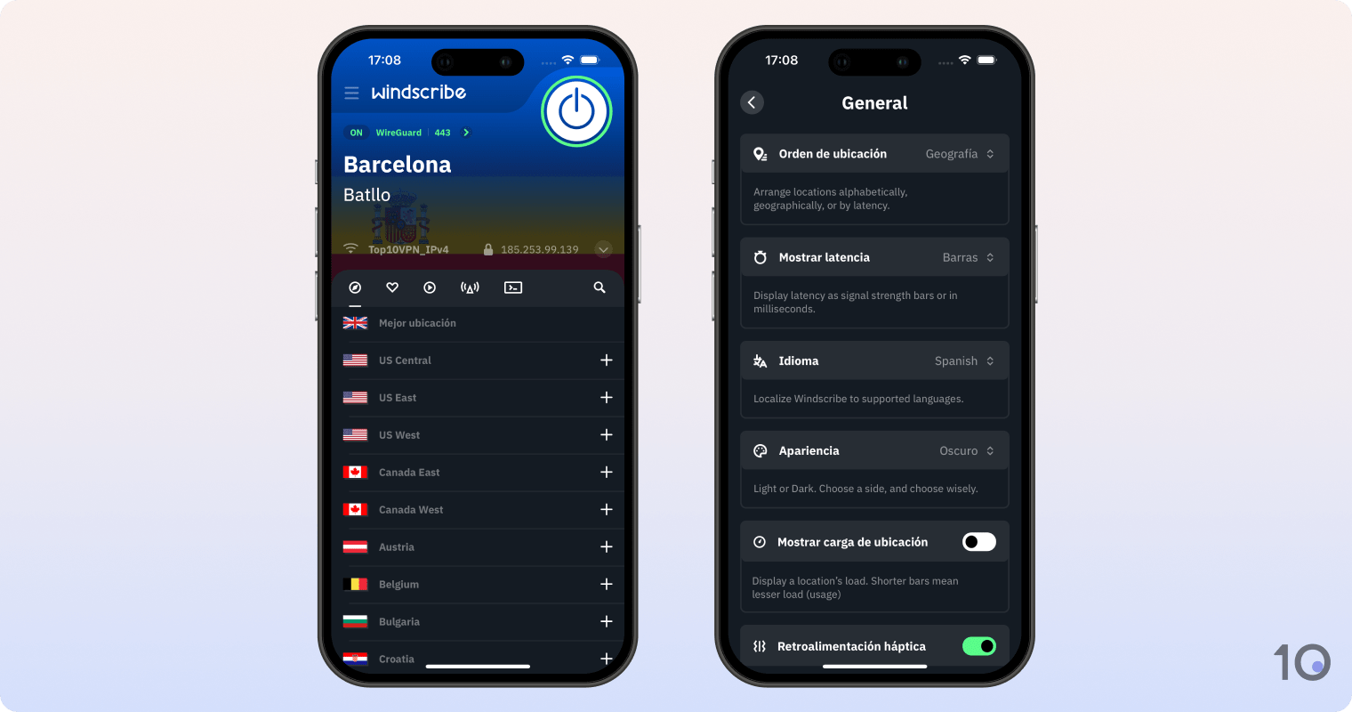 Aplicación de Windscribe VPN para iOS