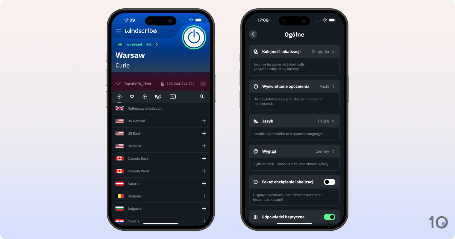Aplikacja Windscribe VPN na iOS