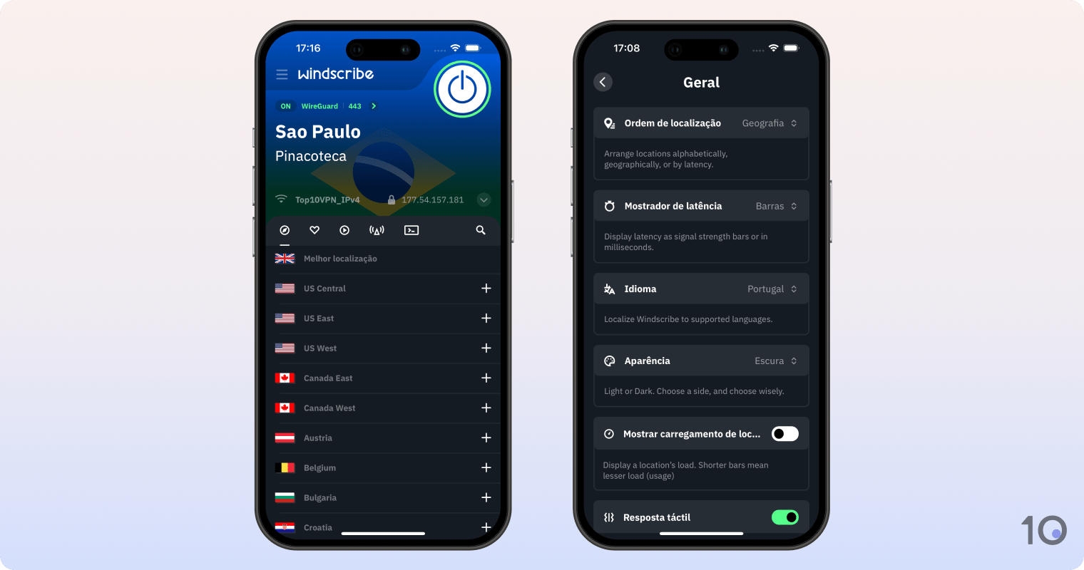Aplicativo Windscribe VPN para iOS