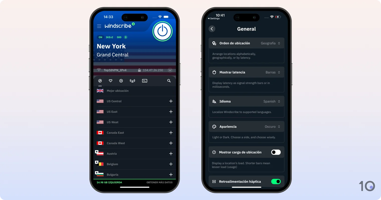 Aplicación VPN de Windscribe Gratis para iOS