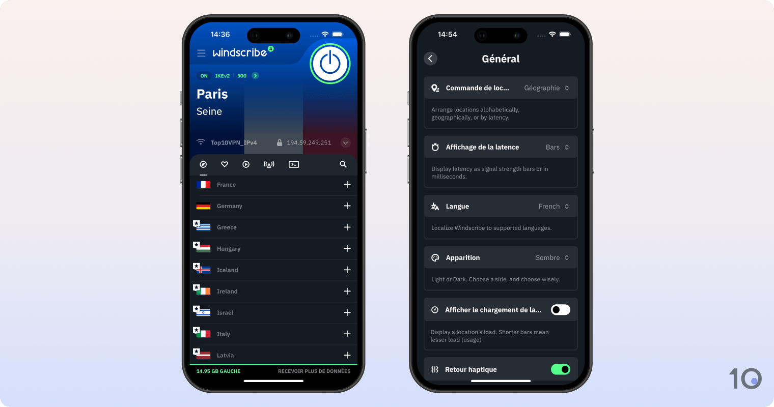 Application VPN gratuite Windscribe pour iOS