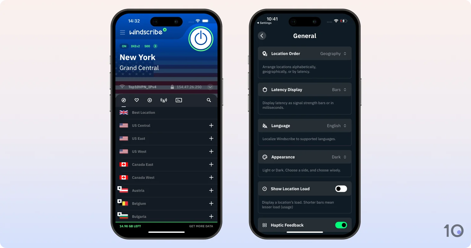 Windscribe VPN's app for iOS