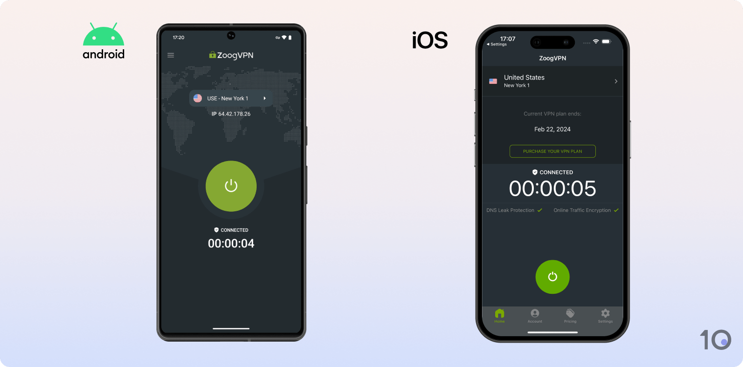 ZoogVPN의 Android 및 iOS용 앱