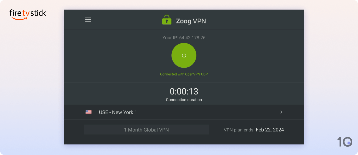 Aplicación de ZoogVPN para Fire TV