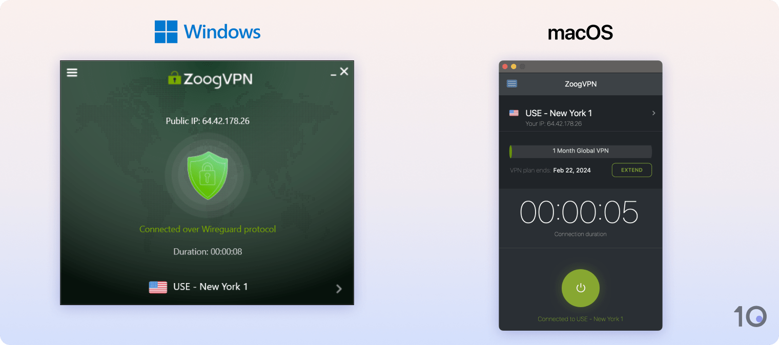 ZoogVPN's apps for Windows and macOS