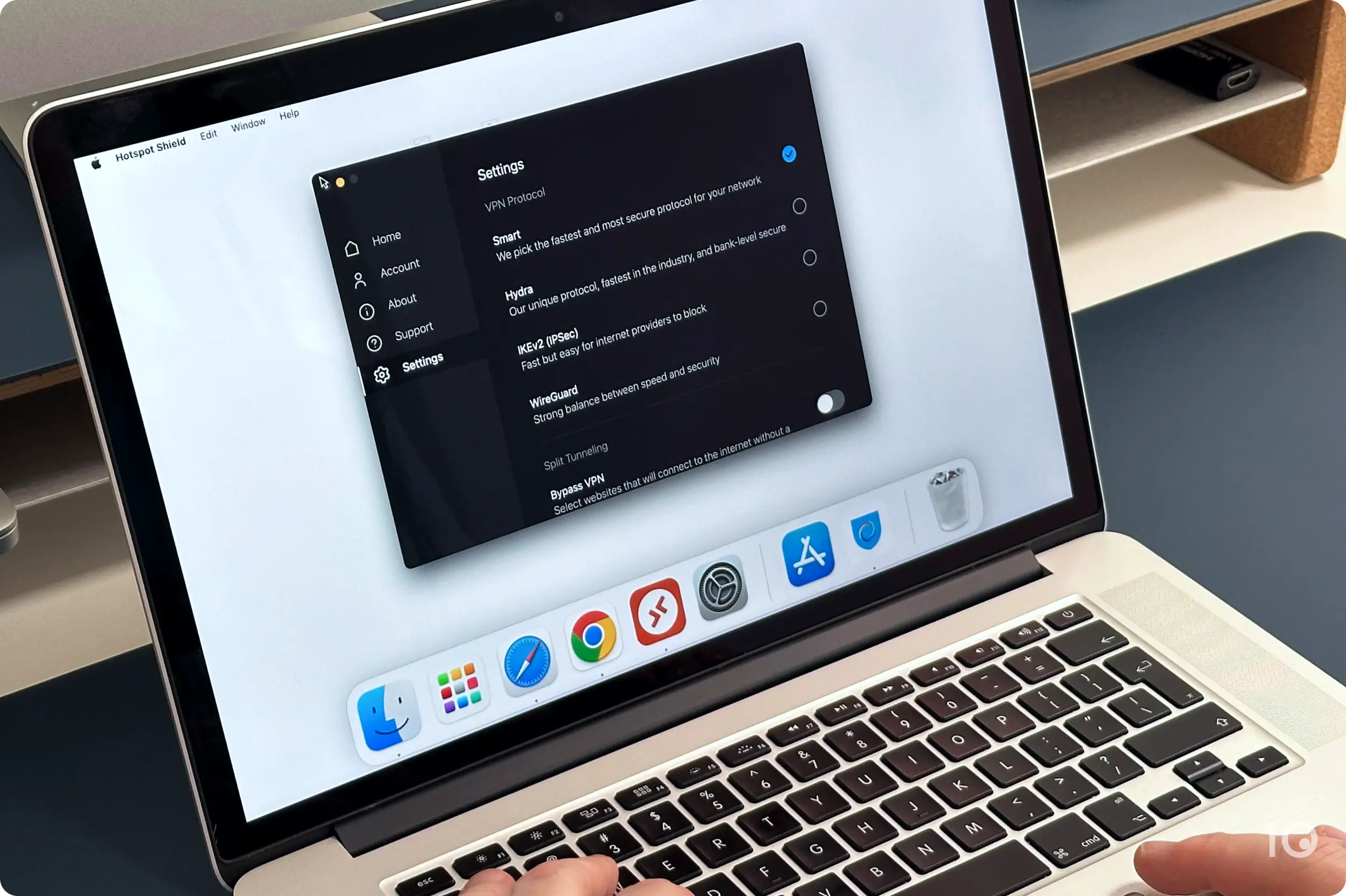 Ustawienia zabezpieczeń Hotspot Shield w systemie macOS