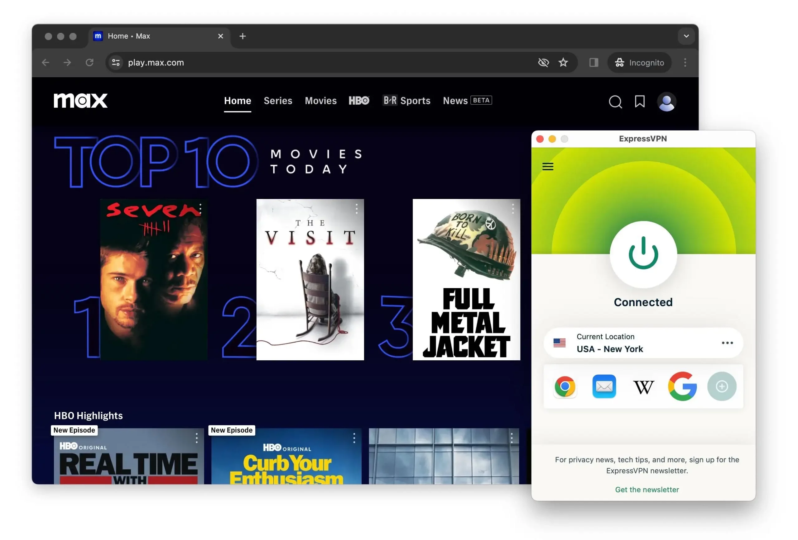 Usando ExpressVPN con HBO Max