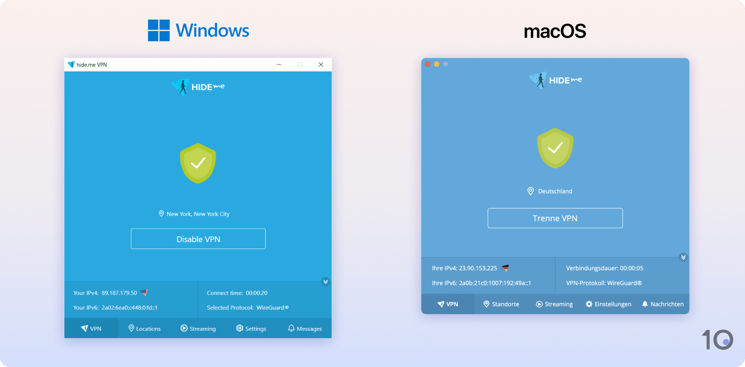 Die Windows- und macOS-Apps von Hide.me