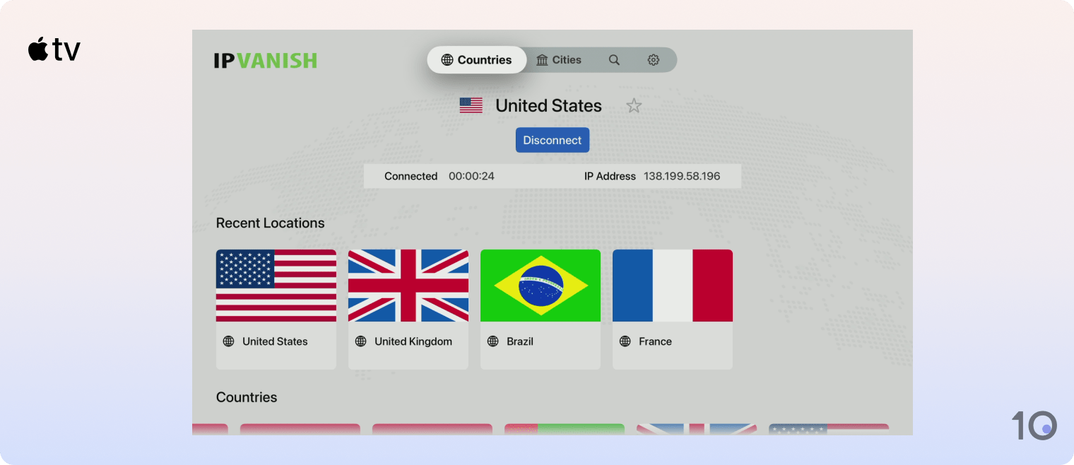 IPVanish의 애플 TV용 앱