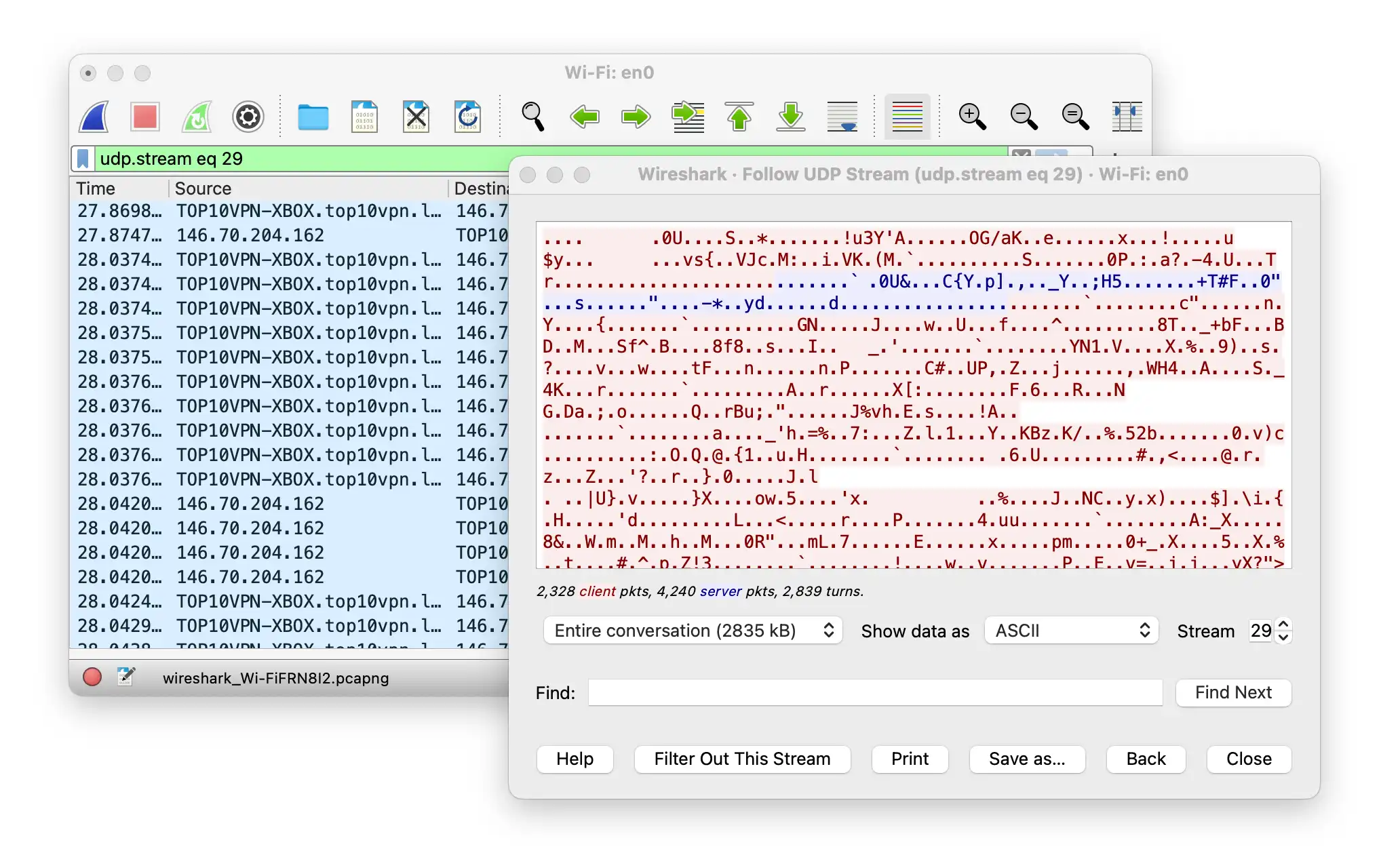 Wireshark results from an encrypted Xbox connection