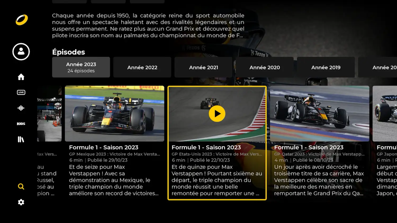 Dostęp do wyścigów F1 na RTBF Auvio za pośrednictwem aplikacji na AndroidTV