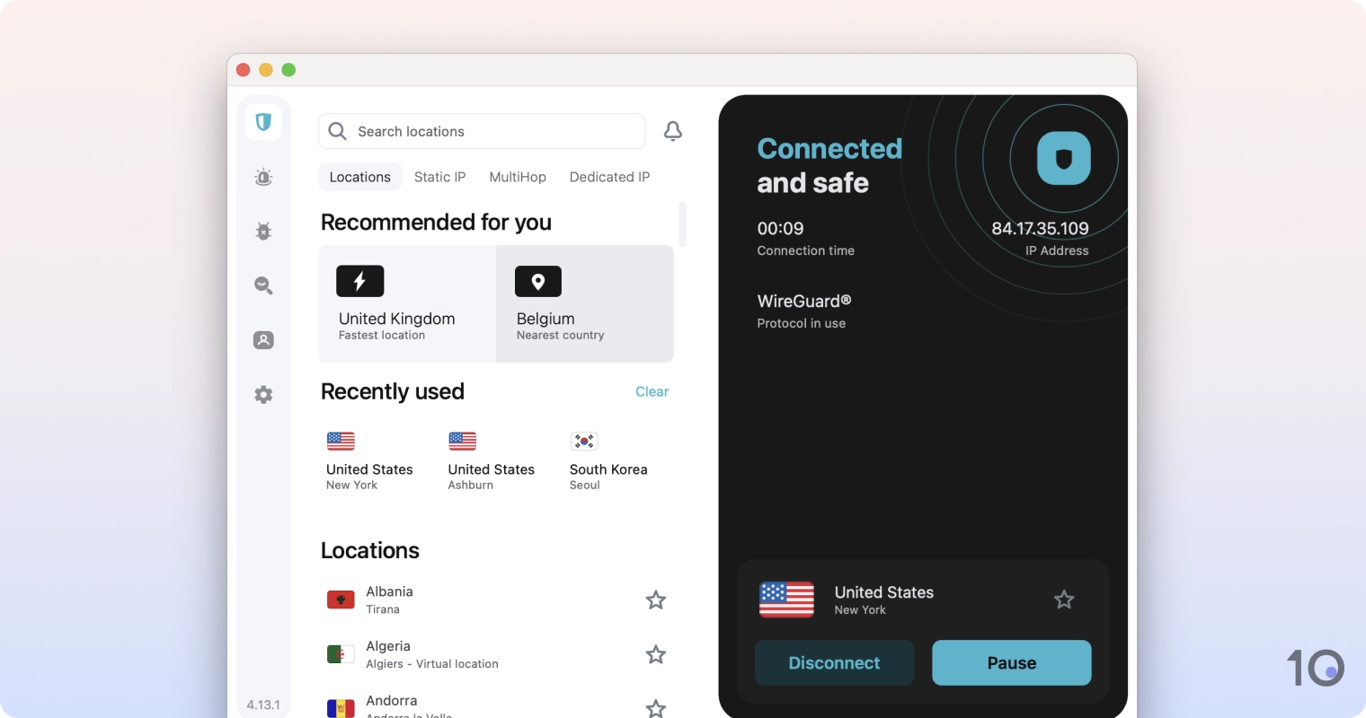 Surfshark's VPN app for macOS