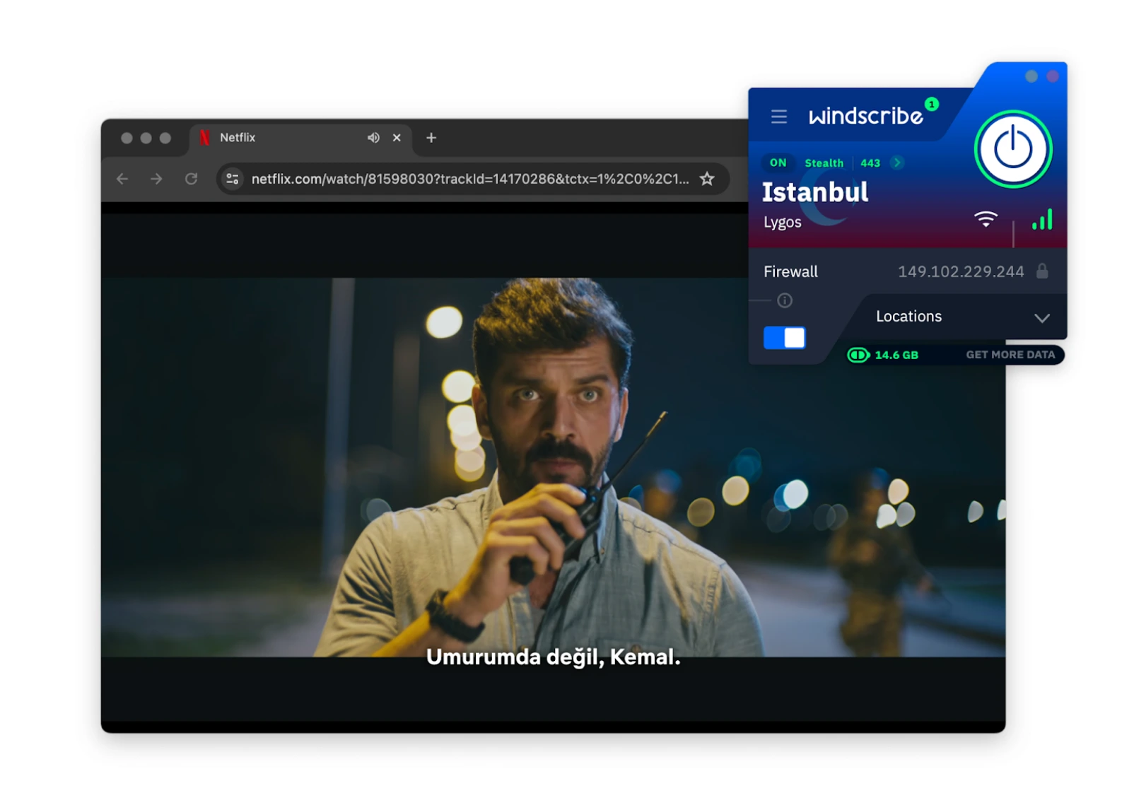Streaming Turkish Netflix using Windscribe Free.