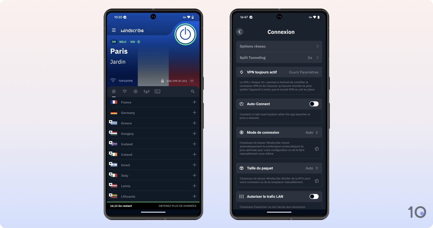 L'application Windscribe VPN pour Android