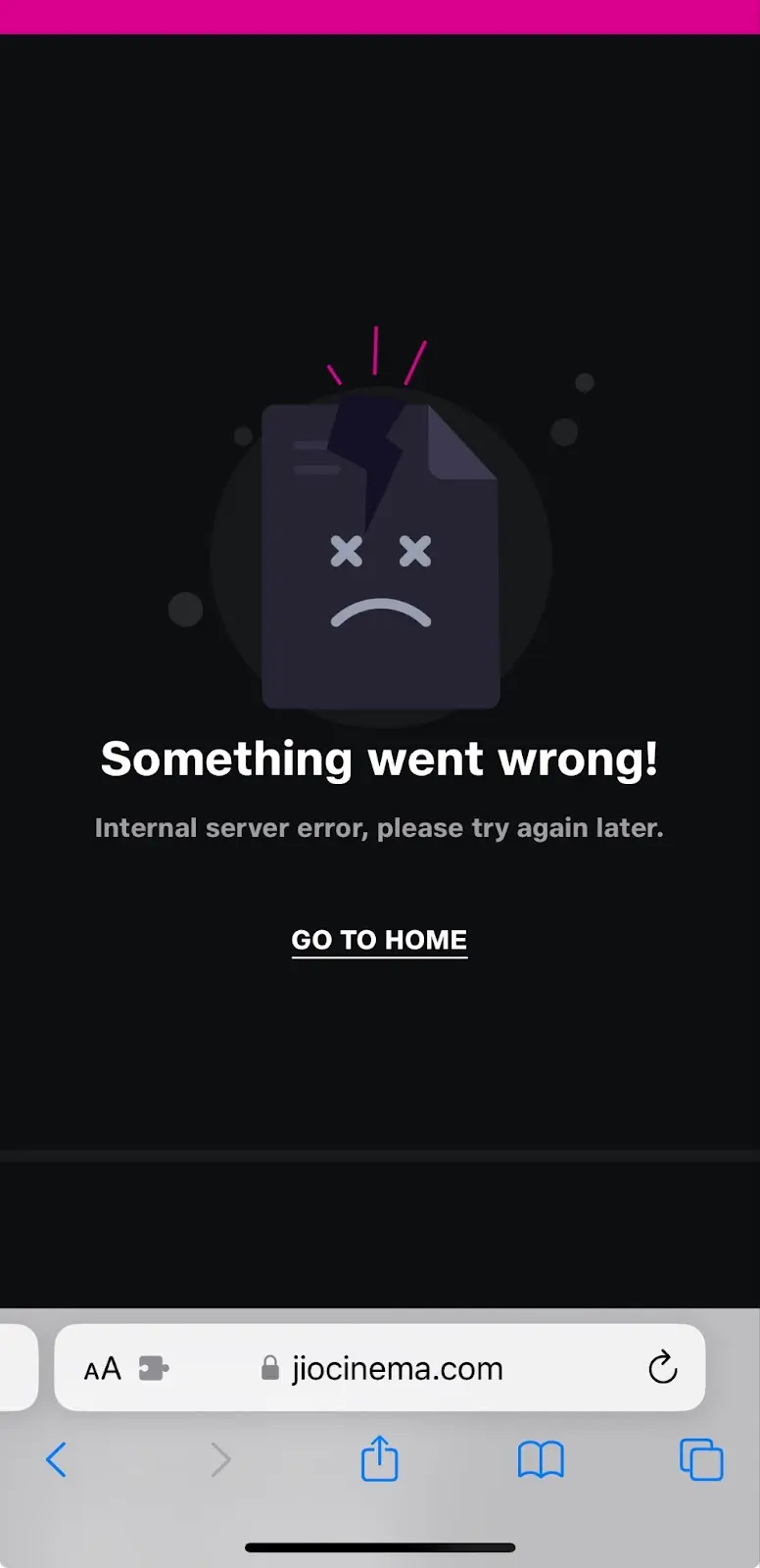 'Something went wrong' error message on JioCinema