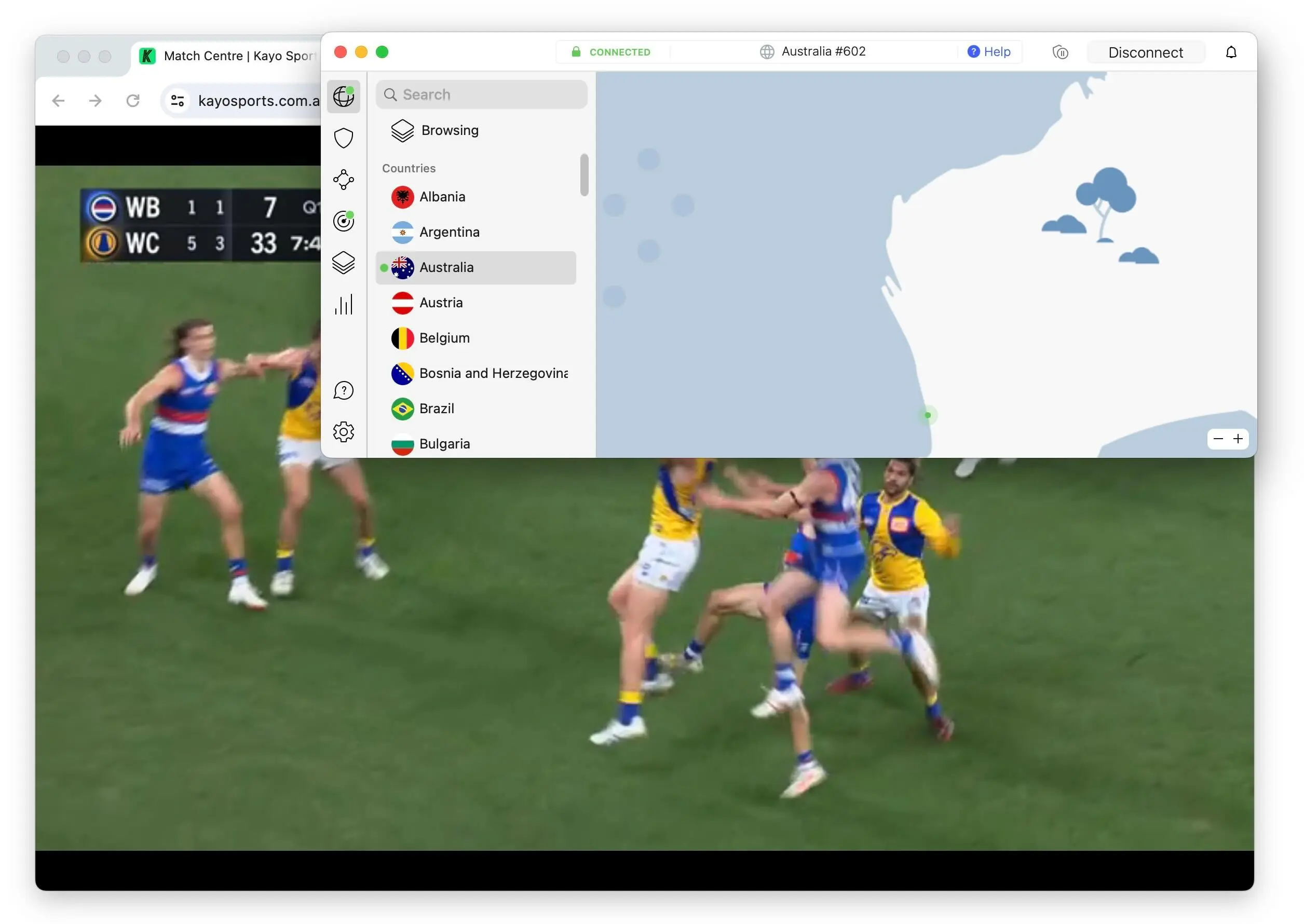 Using NordVPN to watch the AFL