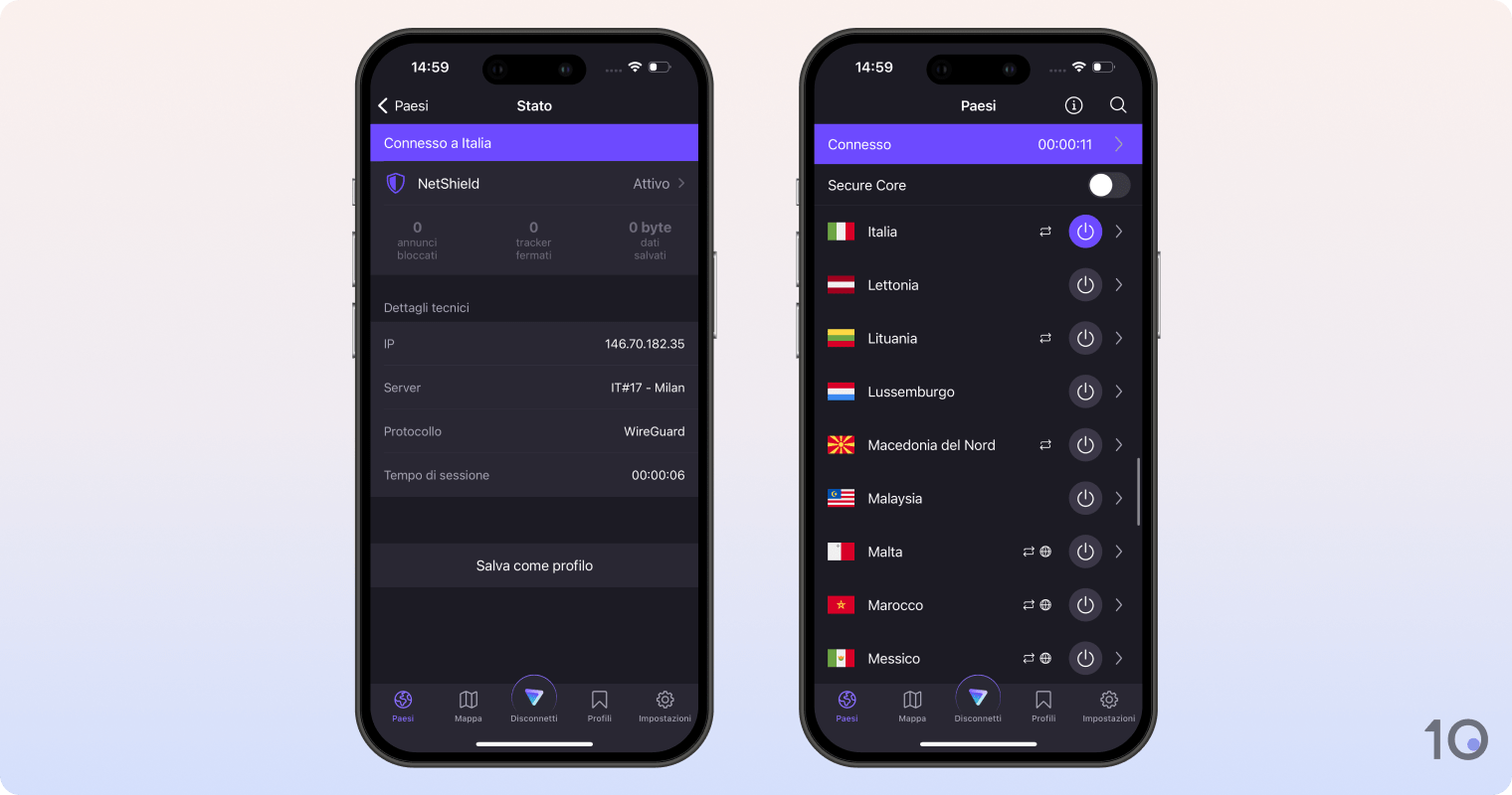 App di Proton VPN per iOS
