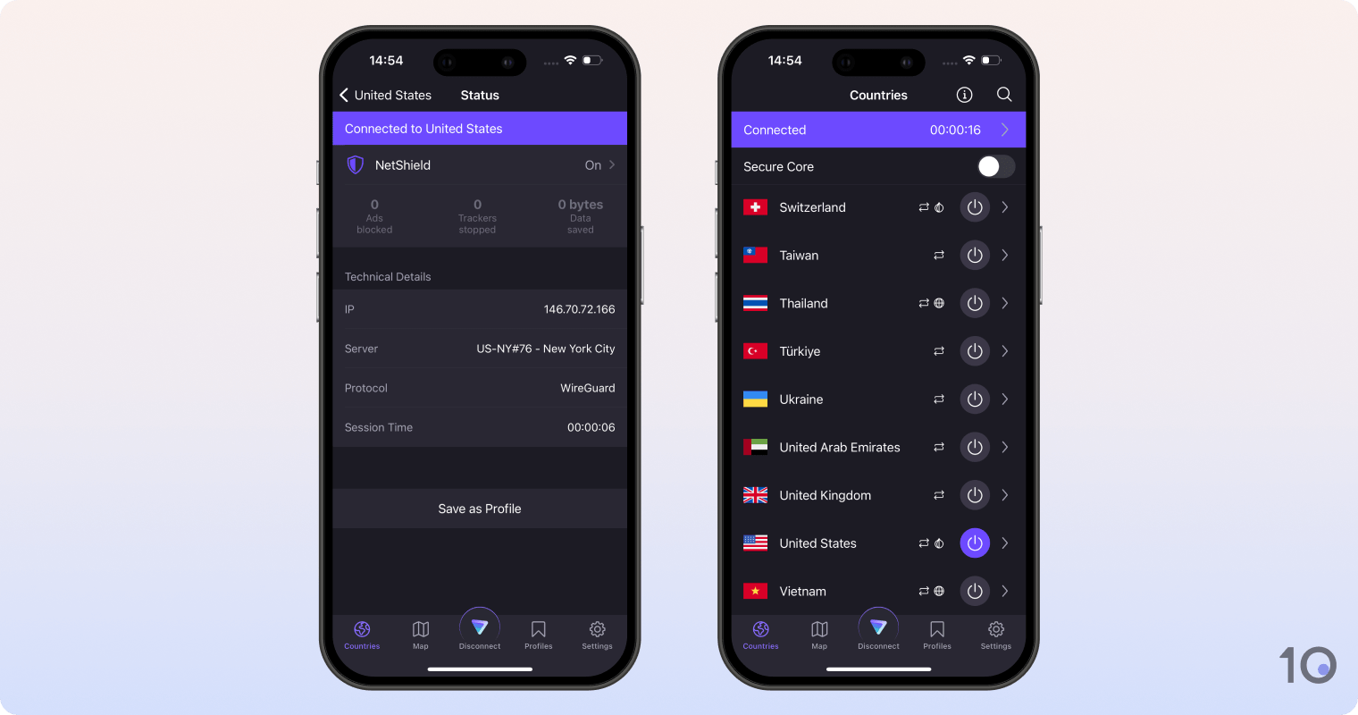 Proton VPN's app for iOS