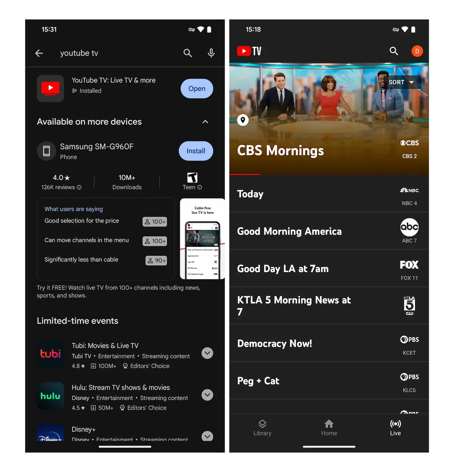 YouTube TV on Android