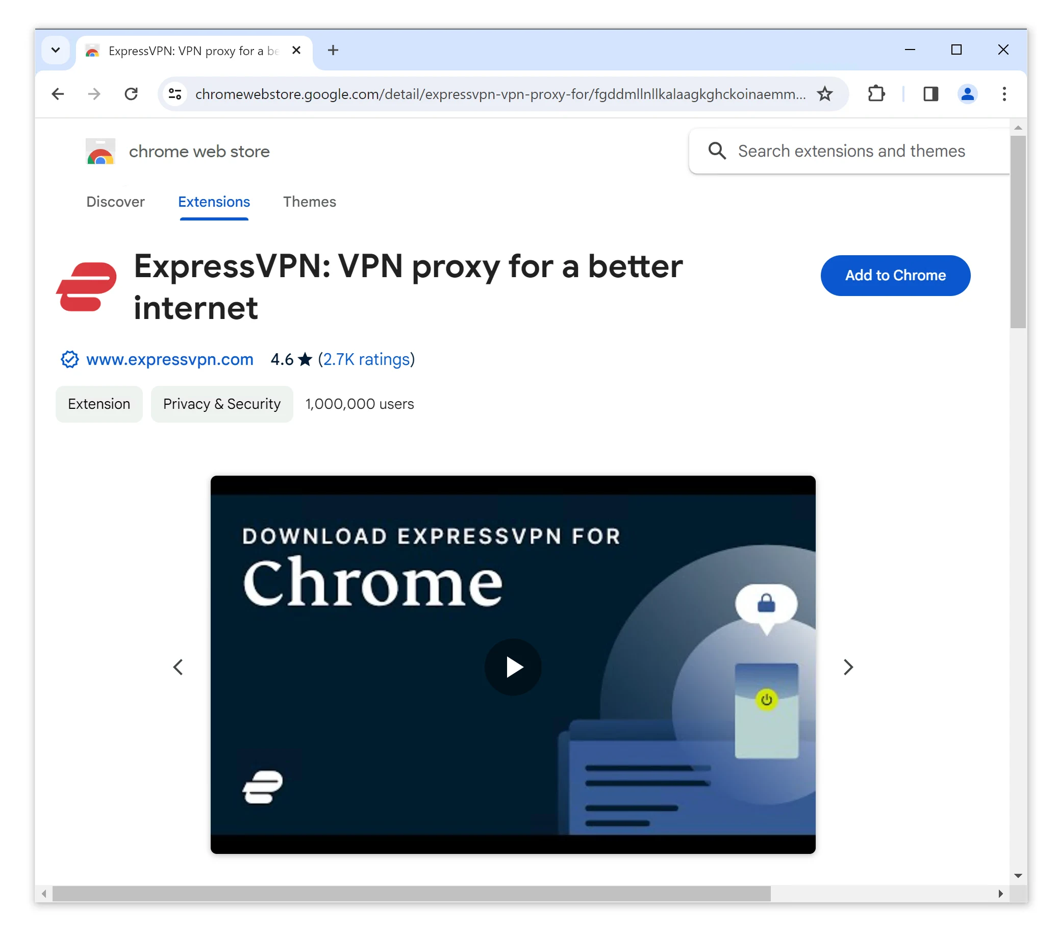 ExpressVPN Chrome Store listing