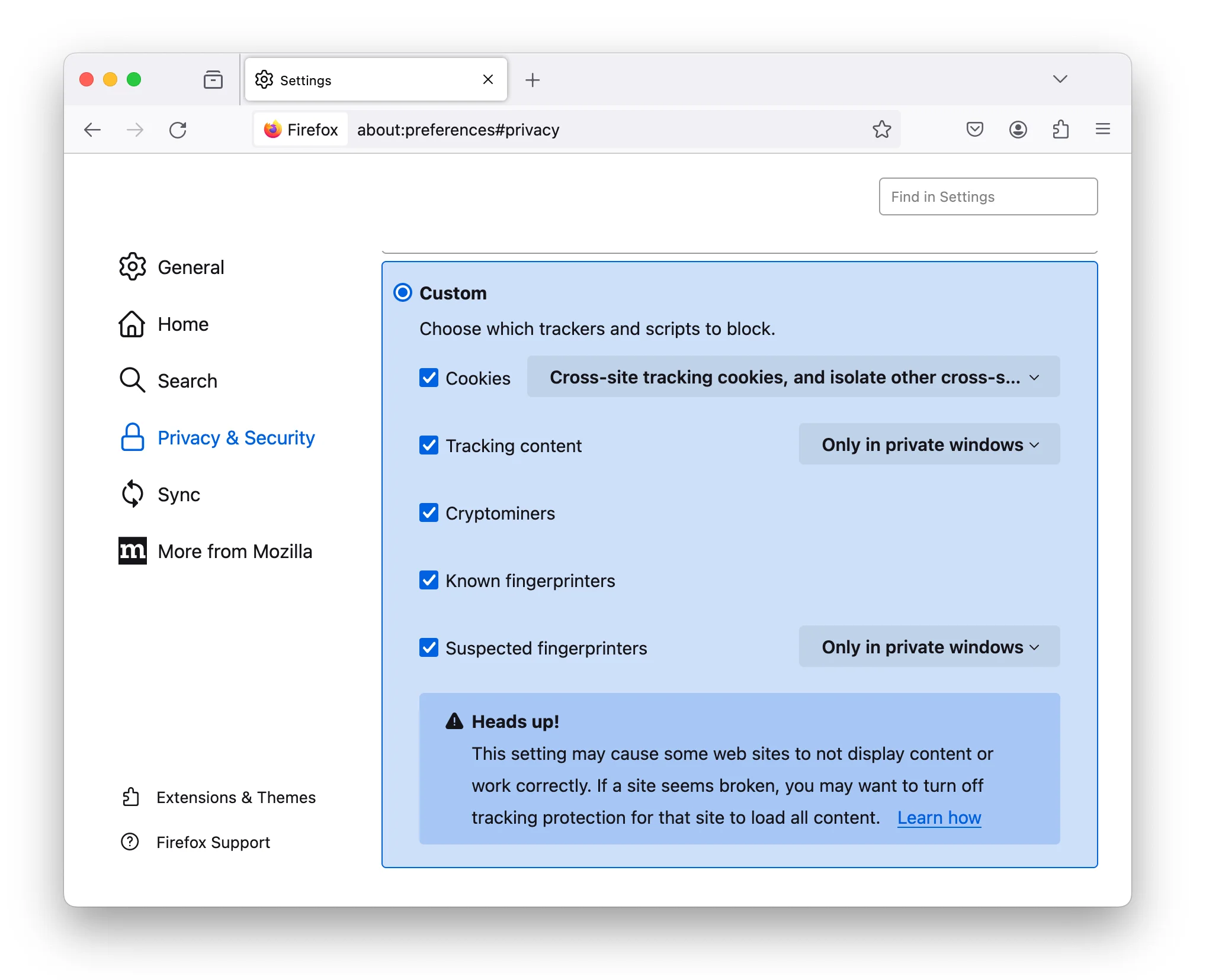 Firefox enhanced tracking protection feature