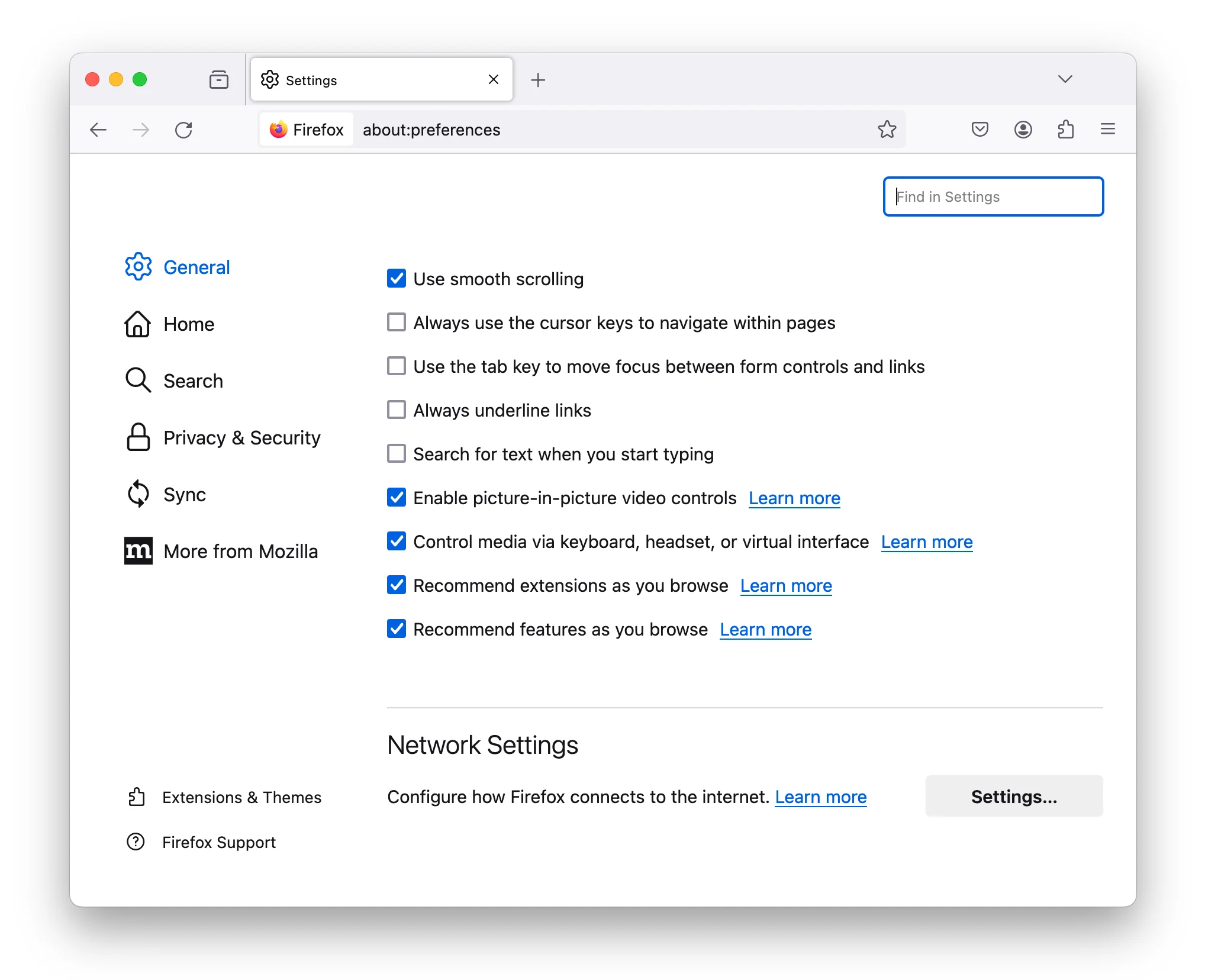 Firefox network settings