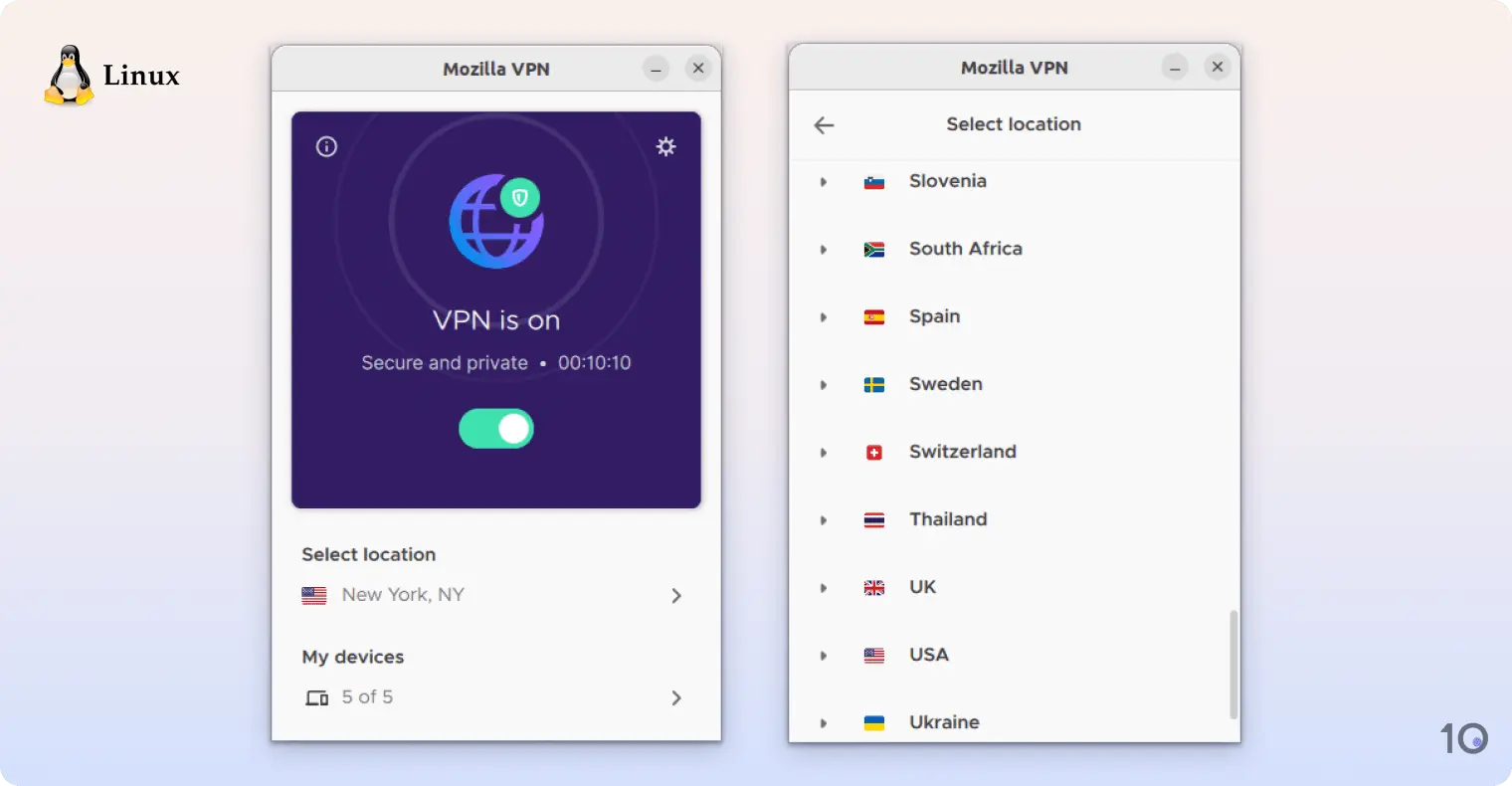 La aplicación de Mozilla VPN para Linux