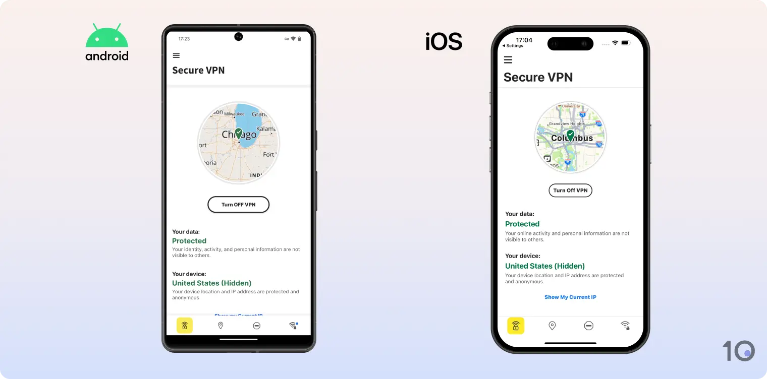 The Norton Secure VPN apps for Android and iOS