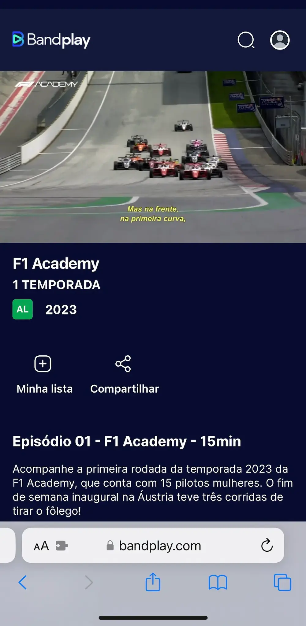 BandPlay transmitindo corridas de F1 no celular