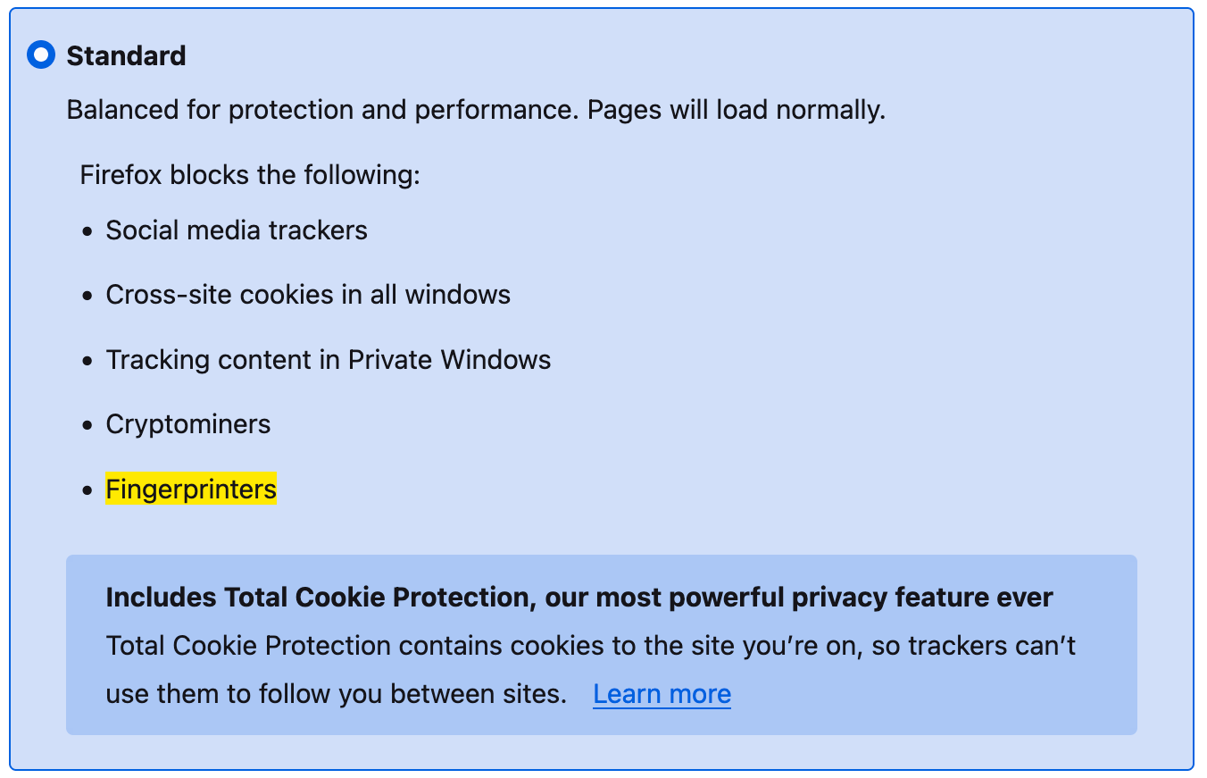 Firefox Browser Fingerprinting Protection