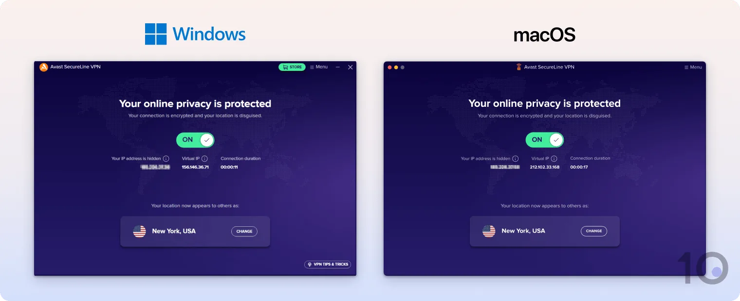 The Avast SecureLine VPN apps for Windows and macOS