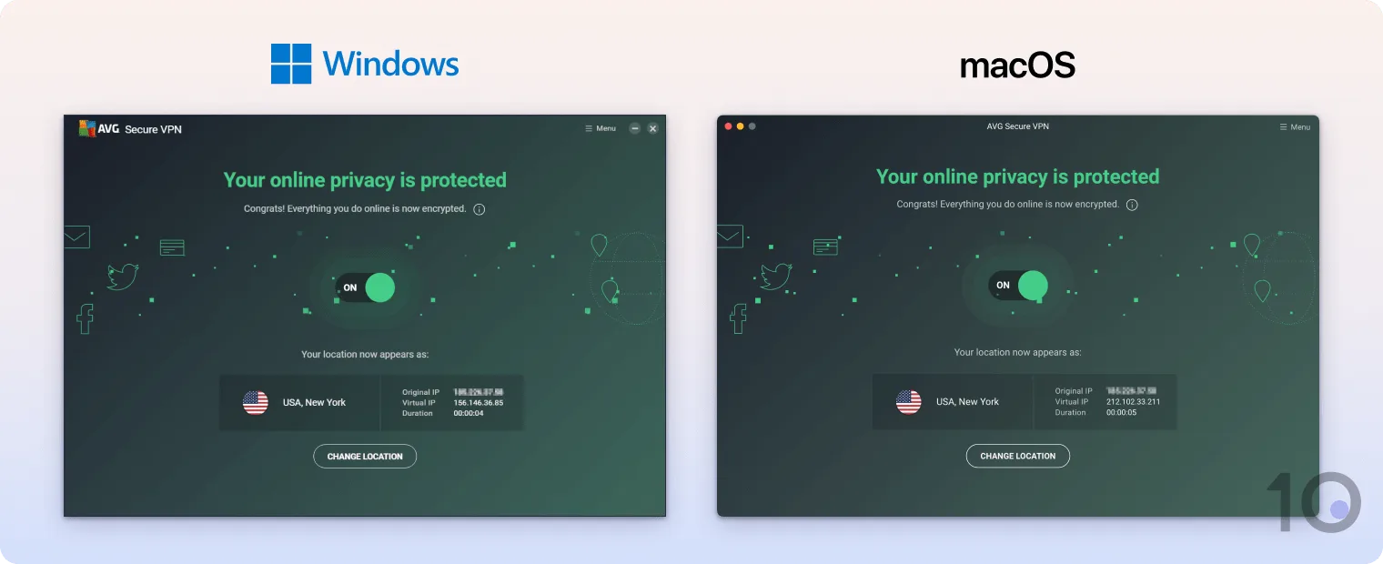 The AVG Secure VPN apps for Windows and macOS