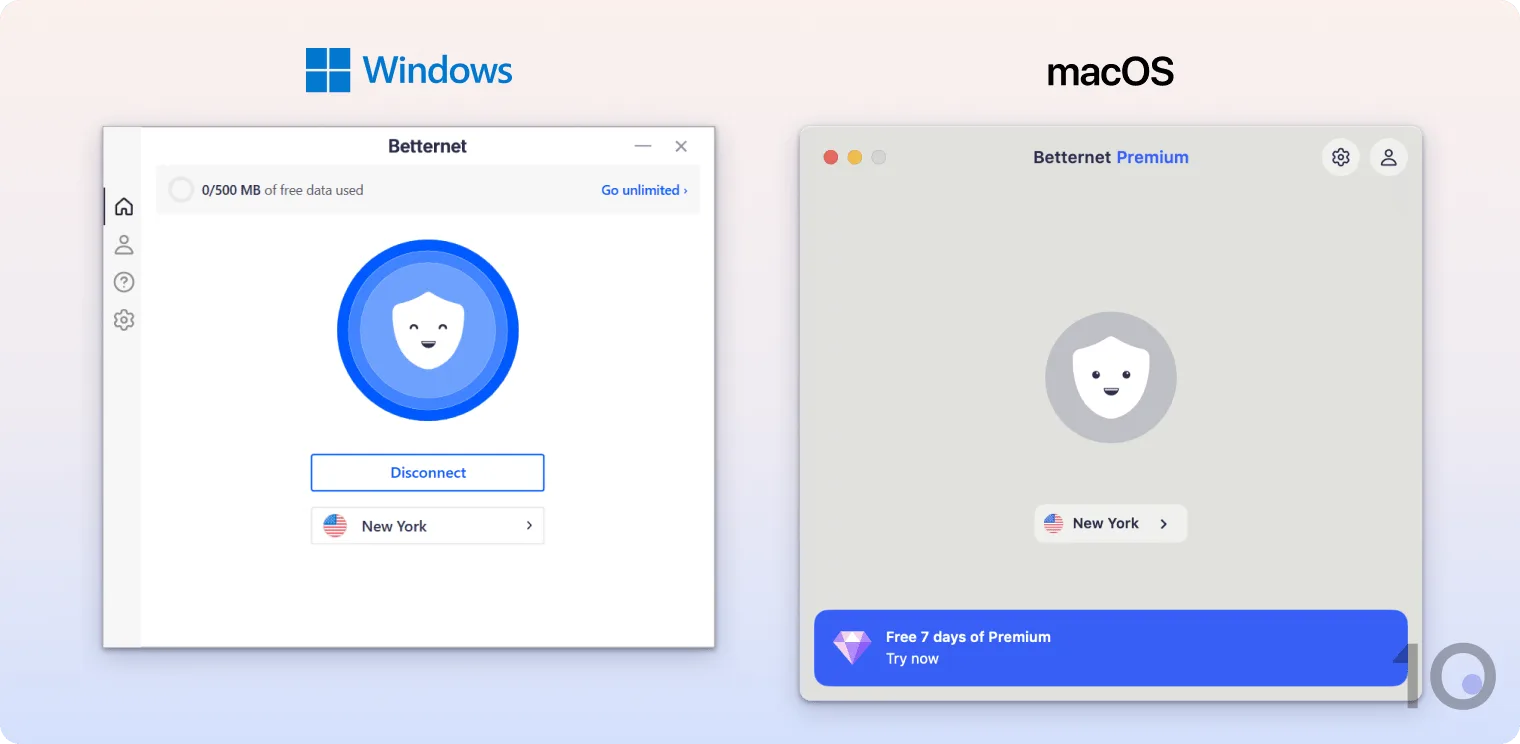 Betternet VPN's apps for Windows and macOS