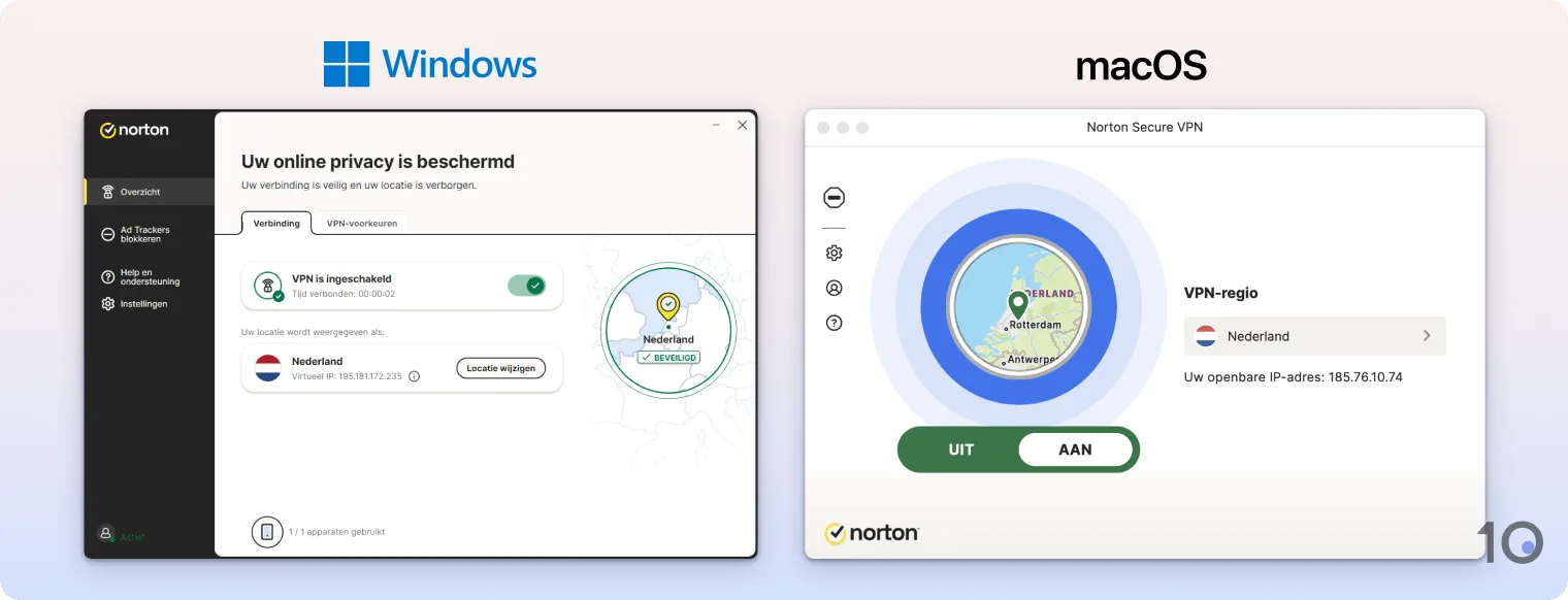 De Norton Secure VPN-apps voor Windows en macOS