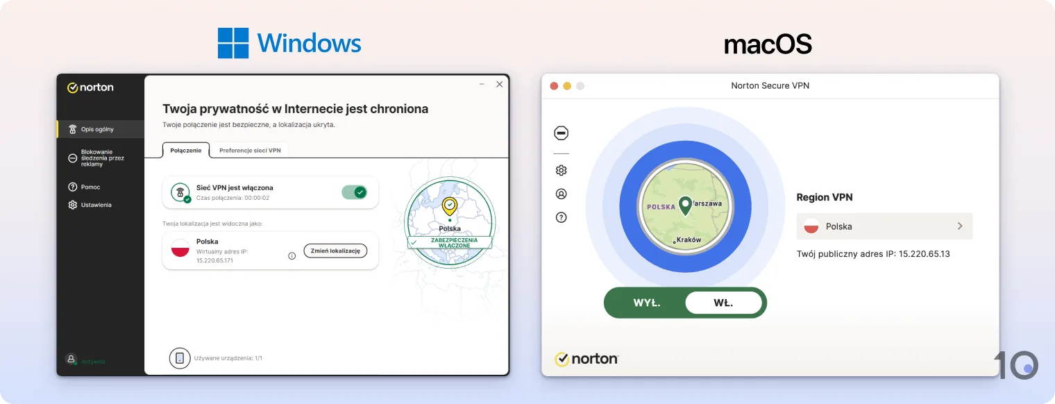 Aplikacje Norton Secure VPN dla systemów Windows i macOS