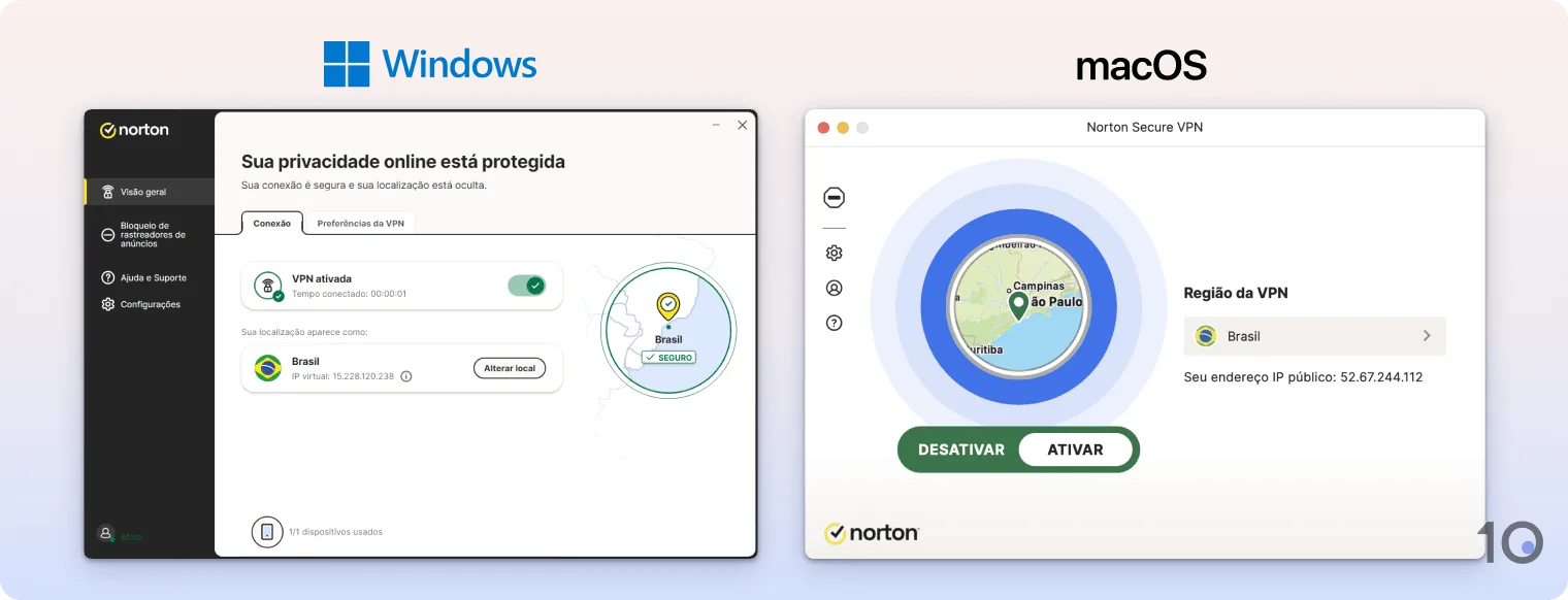 Os aplicativos Norton Secure VPN para Windows e macOS